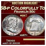 1958-p Franklin Half Dollar Colorfully Toned 50c m