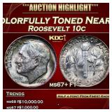 1953-p Roosevelt Dime Colorfully Toned Near Top Po