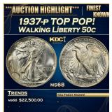 1937-p Walking Liberty Half Dollar TOP POP! 50c ms