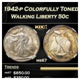 1942-p Walking Liberty Half Dollar Colorfully Tone