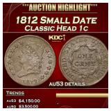 1812 Small Date Classic Head Large Cent 1c au53 de
