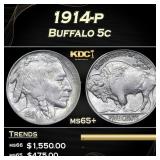 1914-p Buffalo Nickel 5c ms65+ SEGS