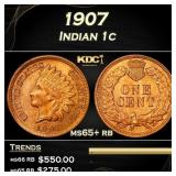 1907 Indian Cent 1c Grades ms65+ rb