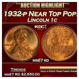 1932-p Lincoln Cent Near Top Pop! 1c ms67 rd SEGS