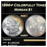 1886-p Morgan Dollar Colorfully Toned $1 ms66+ SEG