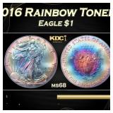 2016 Silver Eagle Dollar Rainbow Toned $1 Grades m