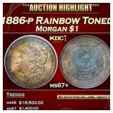 1886-p Morgan Dollar Rainbow Toned $1 ms67+ PCI