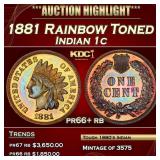 1881 Proof Indian Cent Rainbow Toned 1c pr66+ rb S