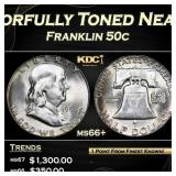 1953-s Franklin Half Dollar Colorfully Toned Near