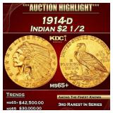 1914-d Gold Indian Quarter Eagle 2.5 ms65+ SEGS