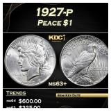 1927-p Peace Dollar $1 ms63+ SEGS