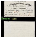1861 Confederate States of America CSA $40 Note Gr
