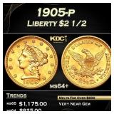 1905-p Gold Liberty Quarter Eagle $2 1/2 ms64+ SEG