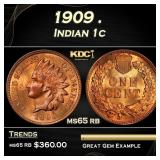 1909 Indian Cent . 1c Grades ms65 rb
