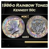 1986-d Kennedy Half Dollar Rainbow Toned 50c Grade