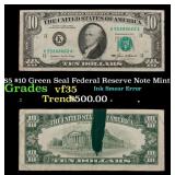 1985 $10 Green Seal Federal Reserve Note Mint Erro