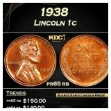 1938 Proof Lincoln Cent 1c Grades pr65 rb