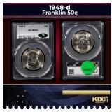 CACG 1948-d Franklin Half Dollar 50c ms62+ CACG