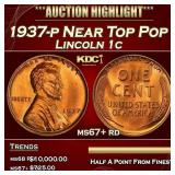1937-p Lincoln Cent Near Top Pop 1c ms67+ rd SEGS