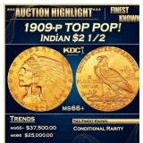 1909-p Gold Indian Quarter Eagle TOP POP! 2.5 ms66