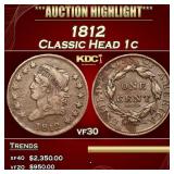 1812 Classic Head Large Cent 1c vf30 SEGS