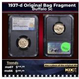 NGC 1937-d Buffalo Nickel Original Bag Fragment 5c