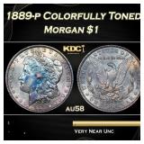 1889-p Morgan Dollar Colorfully Toned $1 Grades au