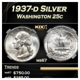 1937-d Washington Quarter Silver 25c ms67 PGA