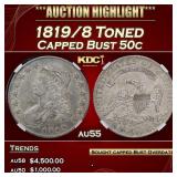1819/8 Capped Bust Half Dollar Toned 50c au55 PGA