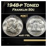 CACG 1948-p Franklin Half Dollar Toned 50c ms61 FB