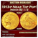 1913-p Gold Indian Quarter Eagle Near Top Pop! 2.5