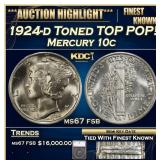 1924-d Mercury Dime Toned TOP POP! 10c ms67 fsb SE