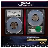 CACG 1943-d Jefferson Nickel 5c ms65 CACG