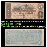 1864 $5 Confederate States Of America CSA, T-69 Gr