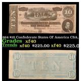 1864 $10 Confederate States Of America CSA, T-68 G