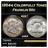 CACG 1954-s Franklin Half Dollar Colorfully Toned