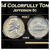 CACG 1954 Proof Jefferson Nickel Colorfully Toned