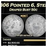 1806 Draped Bust Half Dollar Pointed 6, Stem 50c G