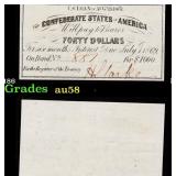 1861 Confederate States of America CSA $40 Note Gr