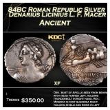 84BC Roman Republic Silver Denarius Licinius L. F.