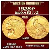 1928-p Gold Indian Quarter Eagle $2 1/2 ms65 SEGS