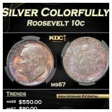 CACG 1957-p Roosevelt Dime Silver Colorfully Toned