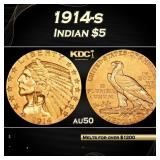 1914-s Gold Indian Half Eagle $5 au50 SEGS