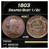 1803 Draped Bust Half Cent 1/2c vf35 SEGS