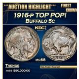 1916-p Buffalo Nickel TOP POP! 5c ms68 SEGS
