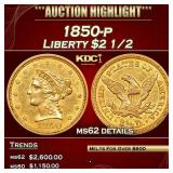 1850-p Gold Liberty Quarter Eagle $2 1/2 ms62 deta