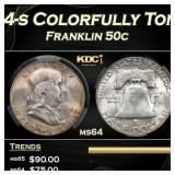 CACG 1954-s Franklin Half Dollar Colorfully Toned