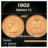 1902 Indian Cent 1c Grades au58 details