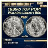 1939-d Walking Liberty Half Dollar TOP POP! 50c ms