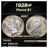 1928-p Peace Dollar $1 ms63 details SEGS